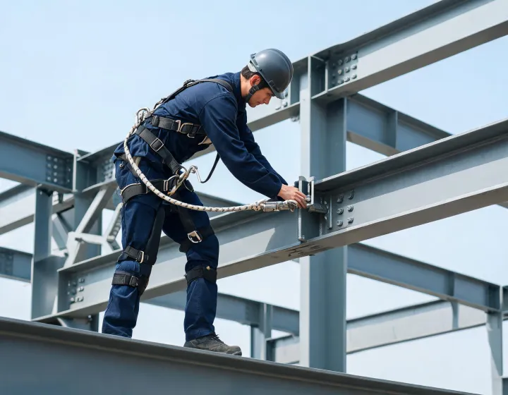 Fall arrest harness inspection on a steel structure